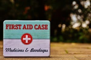 First aid kit sitting outside